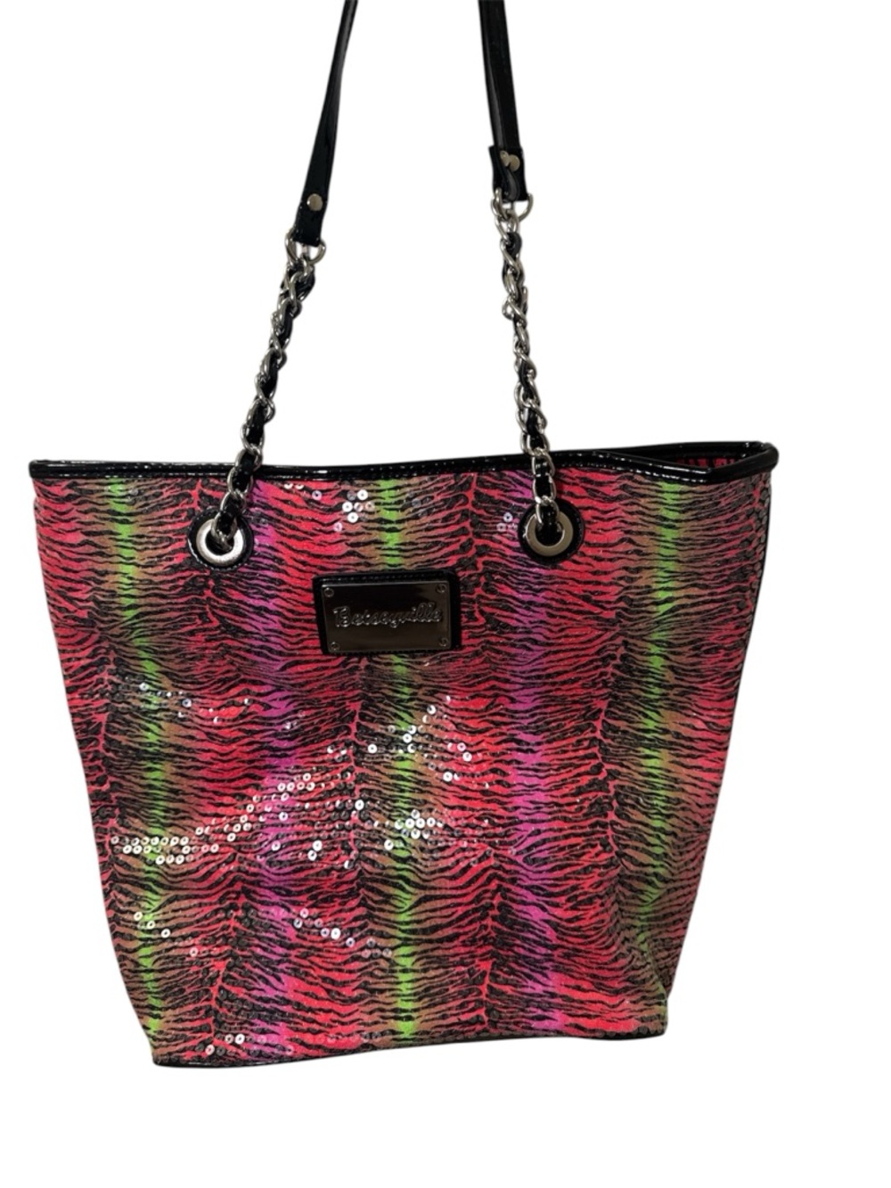 Betsy Johnson Y2K Sequined Pink Zebra Stripe Tote Bag